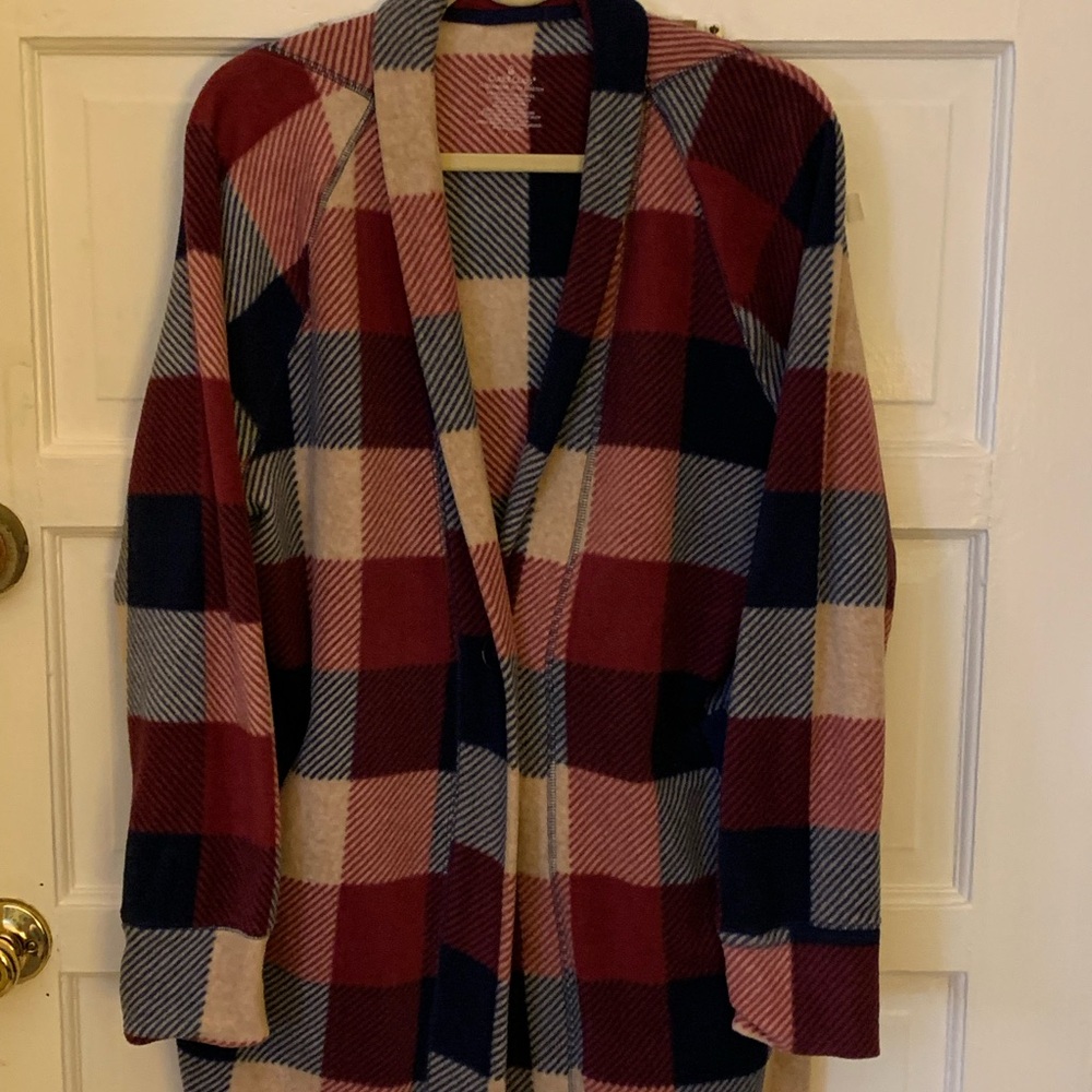 Cuddl Duds 1 Button Cardigan with Pockets/Thumb Hole L